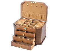 AYCDL Boîte À Bijoux en Bois Massif avec Serrure, Boîte De Rangement pour Bijoux, Boucles d'oreilles, Colliers, Grande Capacité, Simple, Rétro, Mariage,Antique Color-Four Floors