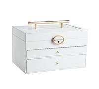 AYCDL Boîte À Bijoux Multicouche avec Tiroir en Cuir, Grande Capacité, Organiseur pour Boucles d'oreilles, Colliers, Maquillage, Bagues，Blanco-29 * 20 * 17CM