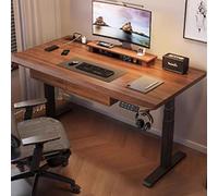 AYCDL Bureau Assis-Debout Réglable, avec Deux Tiroirs De Rangement Dissimulés Et 3 Hauteurs Préréglées, Bureau avec Crochet pour Casque Audio, pour La Maison Et Le Bu,Brown-47.2x23.6in
