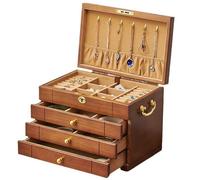 AYCDL Coffret À Bijoux en Bois Massif pour Femme, avec Serrure Et Tiroirs, pour Petits Et Grands Bijoux, Montres, Colliers, Bagues, 4 Couches B.，