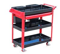 AYCDL Diables Portables Multifonctions, Chariot À Outils, 3 Niveaux, Tiroir Multifonction, Rangement, Pièces De Manutention, Voiture, Charge 100 Kg, 685 X 345 X 760,Black+Red