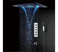 AYCDL Ensemble de robinet de douche thermostatique à LED, pommeau de douche en acier inoxydable 304 60 x 80 cm, cascade de pluie brumisée, ensemble mitigeur de douche 3 fonctions chromé, contrôle du