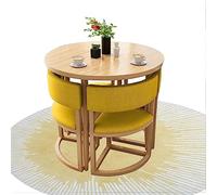 AYCDL Ensemble table de salle à manger ronde avec 4 chaises 80 cm, table de bar pour cuisine, balcon, salon et café, confortable avec dossier pour bureau, réception et bibliothèque, tissu jaune