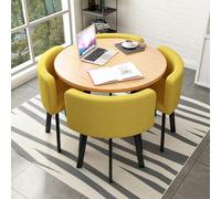 AYCDL Ensemble table de salle à manger ronde peu encombrante avec 4 chaises, table de conférence et tabouret pour petits espaces, cuisine, salle à manger, coin petit-déjeuner, jaune