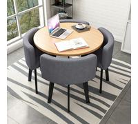 AYCDL Ensemble table de salle à manger ronde peu encombrante avec 4 chaises, table de conférence et tabouret pour petits espaces, cuisine, salle à manger, coin petit-déjeuner, gris