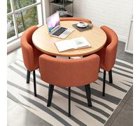 AYCDL Ensemble table de salle à manger ronde peu encombrante avec 4 chaises, table de conférence grise et tabouret pour petits espaces, cuisine, salle à manger, coin petit-déjeuner, orange