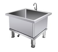 AYCDL Évier commercial en acier inoxydable avec robinet - Évier de sol de 30,5 cm de profondeur pour une élimination facile de l'eau dans la buanderie, la cave, le garage ou le magasin - Sil, argenté