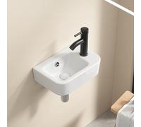 AYCDL Évier mural de salle de bain rectangulaire en céramique flottant d'angle Mini lavabo moderne Art déco pour garage, balcon, blanc à droite