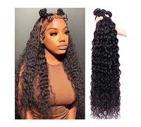 AYCDL Extensions Ondulées, Mèches Brésiliennes Deep Wave, 3 Paquets De Cheveux Humains Bouclés pour Femmes Noires, Extensions De Cheveux Humains, Tissage，Remy Hair-24 24 24 24