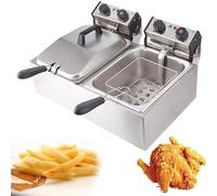 AYCDL Friteuses Électriques À Grande Friteuse, Grandes Friteuses Commerciales en Acier Inoxydable, Friteuse sans Fumée avec Paniers Et Couvercles, pour Frites, Poulet Et Crevet,6L*2