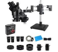AYCDL Kit D'Accessoires pour Microscope : Microscope Trinoculaire Stéréo Zoom À Double Bras Articulé, Grossissement Simultané 3,5X, 90X Et 180X, Caméra USB 4K 48 MP,2K 3.5X 90X Black