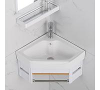 AYCDL Meuble de salle de bain d'angle pour évier de cuisine avec lavabo mural utilitaire, robinet chaud et froid, grand espace de rangement pour petit espace, blanc argenté, 38 cm
