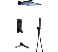 AYCDL Système de douche à DEL avec écran numérique - Ensemble de robinet de douche noir avec bec pivotant - Ensemble combiné de douche avec pommeau de douche mural à effet pluie avec douchette - 40,6