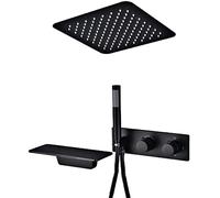AYCDL Système de douche thermostatique dissimulé - Ensemble de douche moderne noir mat anti-brûlure avec douchette à main et pommeau de douche à effet pluie - Injection d'air avancée