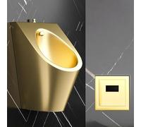 AYCDL Urinoir en Acier Inoxydable pour Hommes, Urinoir Mural À Chasse d'eau Intelligente, Capteur Automatique, Conception Anti-Déversement Et Écon,Gold + Stainless Steel Sensor-Standard 50x36x59cm