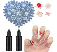 AYDZWJM Moules en silicone pour nail art en forme de fleur 3D, moules à ongles en silicone avec 2 gouttes en cristal, pochoirs à ongles décoratifs pour ongles en silicone, accessoires pour ongles