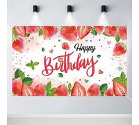 Ayearparty Toile de fond d'anniversaire fraise Berry First Party Décorations Photo Bannière Toile de fond Sweet Girl Happy Birthday Fournitures Photographie Fond 180 x 109 cm
