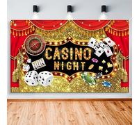 Ayearparty Toile de fond en vinyle avec dés de poker pour photographie de casino - Dorée - Paillettes dorées - Décoration de fête d'anniversaire - Bannière pour cabine photo - 180 x 109 cm