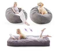 AYEASY Pouf poire géant pour adultes, grand pouf canapé avec housse, pouf convertible au matelas de sol avec rembourrage en mousse à mémoire de forme (gris, lit double)