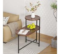 AYES Table d'appoint double couche, 70 x 35 cm, table d'appoint de canapé, coin de lecture pour salon, chambre à coucher, support de lampe de chevet en bois, table de nuit pour plantes en pot, thé