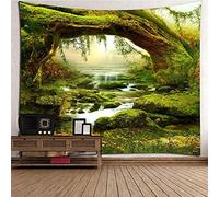 AYES - Tapisserie murale - Forêt psychédélique - Lumière du soleil claire - Tenture - Paysage - Jungle bohémienne - Art mural - Décor (2 000 x 1 800 mm)