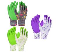 AYESY Gants de Jardinage pour Femme, 3 Paires de Gants de Travail de Jardin en Caoutchouc Respirant, Gants de Protection Multi-Usages en Latex Nettoyage avec Motif Floral, Violet, Vert, Gris Vert