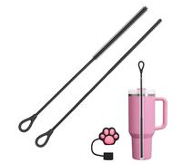 AYESY Goupillon Paille Silicone, 2 Pièces 6mm et 9mm Brosses de Nettoyage Réutilisable Brosse à Pailles Douce pour Pailles Smoothie et Gobelet Verre INOX avec Bouchon de Paille, Noir