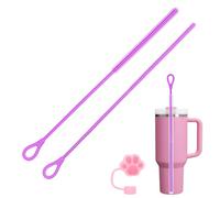 AYESY Goupillon Paille Silicone, 2 Pièces 6mm et 9mm Brosses de Nettoyage Réutilisable Brosse à Pailles Douce pour Pailles Smoothie et Gobelet Verre INOX avec Bouchon de Paille, Violet