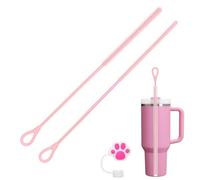 AYESY Goupillon Paille Silicone, 2 Pièces 6mm et 9mm Brosses de Nettoyage Réutilisable Brosse à Pailles Douce pour Pailles Smoothie et Gobelet Verre INOX avec Bouchon de Paille, Rose