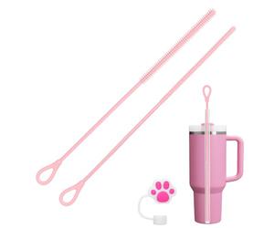 AYESY Goupillon Paille Silicone, 2 Pièces 6mm et 9mm Brosses de Nettoyage Réutilisable Brosse à Pailles Douce pour Pailles Smoothie et Gobelet Verre INOX avec Bouchon de Paille, Rose