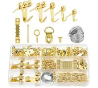 AYESY Kit de Suspension pour Tableaux, 282 Pièces Crochets en Métal pour Cadre Photo Fixation Murale pour Fixation Cadres Photos Miroirs Œuvres D'art (avec Clous et du fil métallique, Or-C)