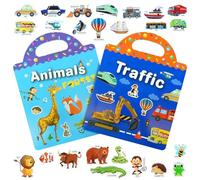 AYESY Livre d'autocollants 3D Réutilisables, 2 PCS Transports Animaux Livre de Scènes d'autocollants pour Enfants Jouet éducatif d'apprentissage Sensoriel pour Enfants 3 à 6 Ans