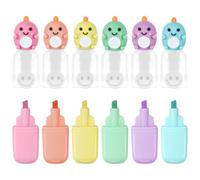 AYESY Mini Surligneurs, 6 Set Modèle Dinosaure Surligneurs Fluorescents de Couleur Pastel Marqueurs Paste pour l'école, l'université ou le Bureau 6 Couleurs Assorties