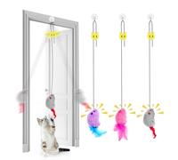 AYESY Porte Suspendue Souris Jouet Chat Interactif 3 Pièces Jeu Chat Chaton Interieur Jouet à Plumes avec Grincement avec Couineur et ueue de Plume Jouet Chaton pour Jouant Chasse Exercer