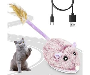 AYESY Souri Interactive pour Chats Jouet, Souris Électrique avec à détection Intelligente Mobile Automatique pour Chat Rechargeable par USB avec Queue de Plume Sons Réalistes, Violet