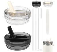 AYESY Stanley Couvercles de Rechange, Lot de 2 Anti-fuite 40oz Stanley Cup Étanche, Couvercle de Protection Réutilisable Amovible avec 2 Pailles 2 Brosse à Paille, Noir + Blanc