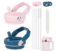 AYESY Stanley Couvercles de Rechange, Lot de 2 Anti-fuite 40oz Stanley Cup Étanche, Couvercle de Protection Réutilisable Amovible avec Poignée avec 2 Pailles 2 Brosse à Paille, Rose+Bleu