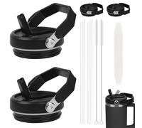 AYESY Stanley Couvercles de Rechange, Lot de 2 Anti-fuite 40oz Stanley Cup Étanche, Couvercle de Protection Réutilisable Amovible avec Poignée avec 2 Pailles 2 Brosse à Paille, Noir
