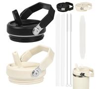 AYESY Stanley Couvercles de Rechange, Lot de 2 Anti-fuite 40oz Stanley Cup Étanche, Couvercle de Protection Réutilisable Amovible avec Poignée avec 2 Pailles 2 Brosse à Paille, Noir + Blanc