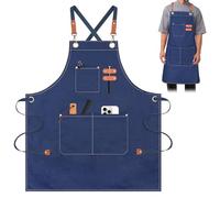 AYESY Tabliers Toile,68x99cm Tabliers de Chef avec Sangle Réglable et 3 Poches, Tabliers de Travail pour Hommes Femmes, Tablier pour Serveurs Cuisine Cuisson Artiste Peinture, Dos Croisé (Bleu)