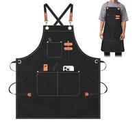 AYESY Tabliers Toile,68x99cm Tabliers de Chef avec Sangle Réglable et 3 Poches, Tabliers de Travail pour Hommes Femmes, Tablier pour Serveurs Cuisine Cuisson Artiste Peinture, Dos Croisé (Noir)