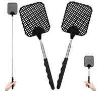 AYESY Tapettes à Mouches Extensible, 2 Pièces Tapetteà Mouche Main Tapette à Mouches Télescopique et Durable avec Poignée en Acier Inoxydable pour Les Mouches Moustiques Nuisibles, Noir