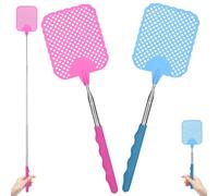 AYESY Tapettes à Mouches Extensible, 2 Pièces Tapetteà Mouche Main Tapette à Mouches Télescopique et Durable avec Poignée en Acier Inoxydable pour Les Mouches Moustiques Nuisibles (Rose et Bleu)