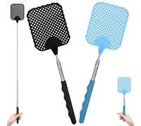 AYESY Tapettes à Mouches Extensible, 2 Pièces Tapetteà Mouche Main Tapette à Mouches Télescopique et Durable avec Poignée en Acier Inoxydable pour Les Moustiques Nuisibles (Noir et Bleu)