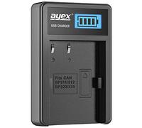 ayex Chargeur USB pour Batterie Canon Type BP-511A - Chargement Via Prise d'alimentation USB, Ordinateur Portable, Batterie Externe ou PC - Écran LCD avec indicateur de Charge