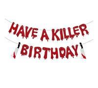 Ayez une Bannière d'Anniversaire de Tueur, Bannière d'Horreur d'Halloween Bannière d'Halloween Pailletée Bannière d'Anniversaire Sanglante Décorations de Fête d'Anniversaire de Zombie (Rouge)