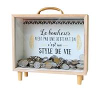 AYGCI Tirelire en Bois avec Cadre Photo Cagnotte Voyage à Décorer Boîte économie Argent Économiser l'argent Jouets Enfants Adultes Décorations A Ecru HOL008