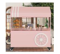 AYHARYLH Chariot Alimentaire Commercial à Roues, Grand Modèle Portable avec Toit Verrouillable, Stand de Snack Extérieur pour Vendeurs Ambulants, Marchés(Pink,140x60x190cm)