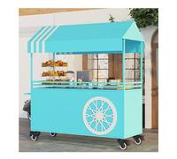 AYHARYLH Chariot Alimentaire Commercial à Roues, Grand Modèle Portable avec Toit Verrouillable, Stand de Snack Extérieur pour Vendeurs Ambulants, Marchés(Blauw,140x60x190cm)