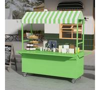 AYHARYLH Chariot Alimentaire D'extérieur Avec Auvent Rayé, Capacité De Charge Élevée, Stand Vente Mobile Roues Verrouillables Et Extension Plan Travail Rabattable(Green,120cm/47.2in)